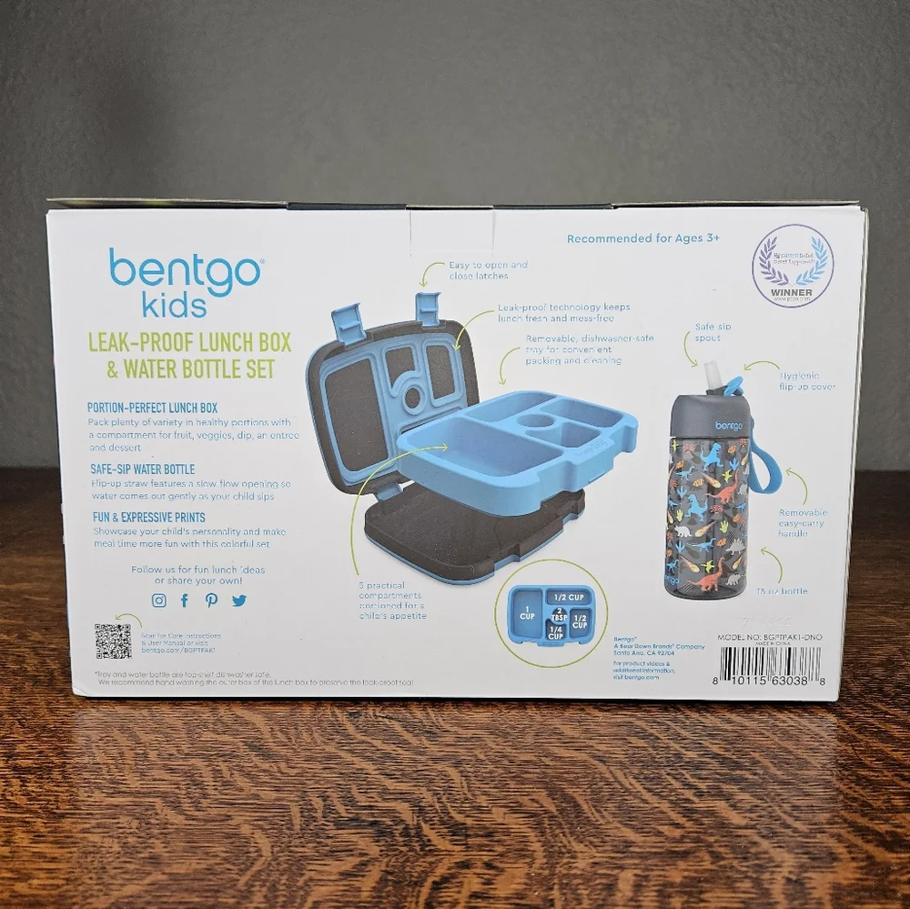 Bentgo Kids Lunch Box and Water Bottle Set Dinosaur Print NIB - Picture 4 of 7